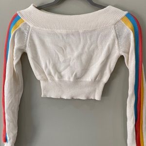 striped cropped off the shoulder top